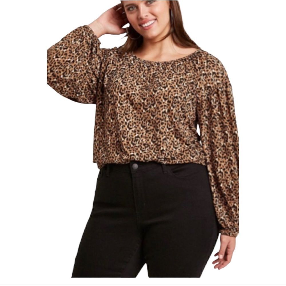 AVA and VIV Tan animal print long sleeve blouse